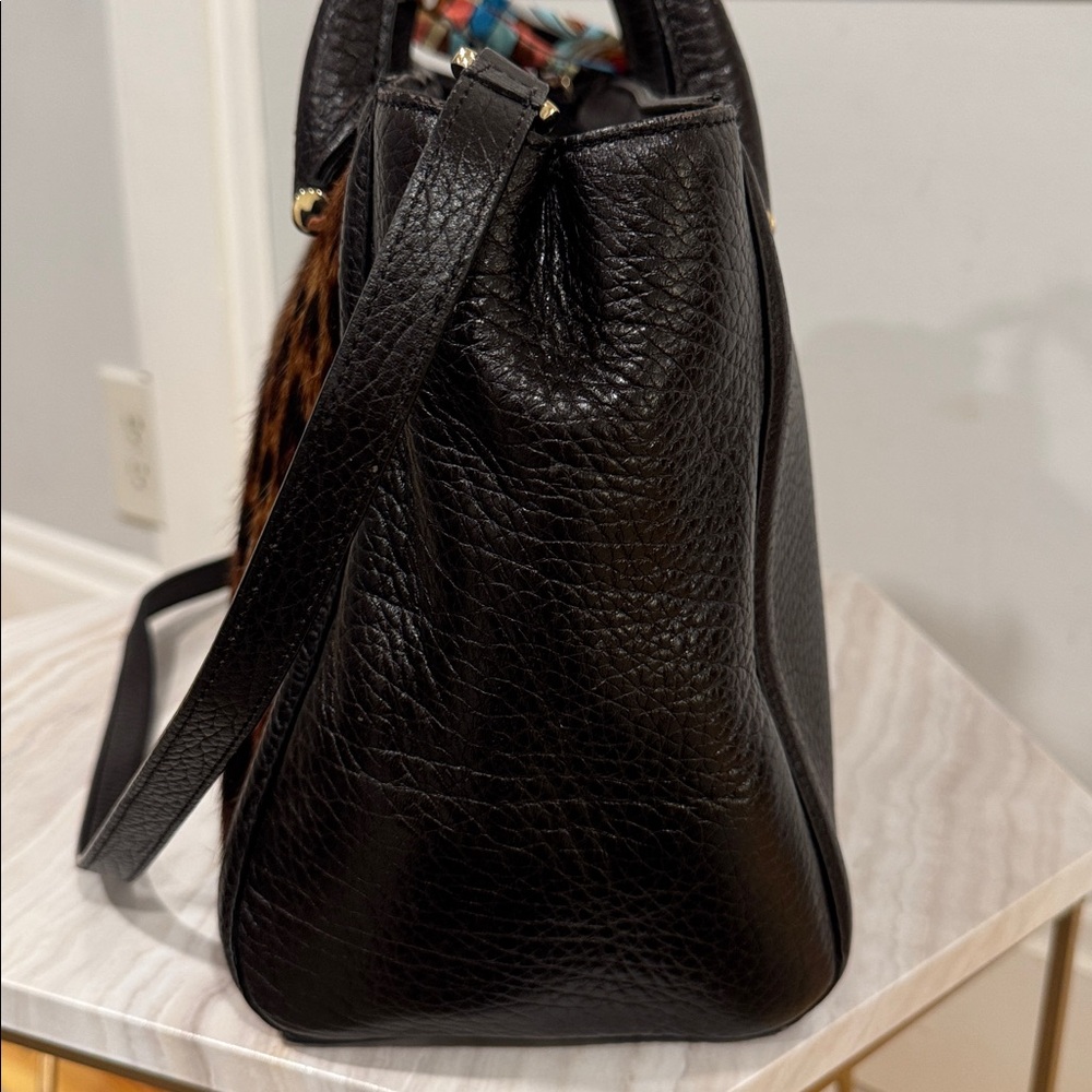 Roberto Cavalli Class Tote Satchel Brown Leopard Calf Hair Leather Bag - Picture 6 of 17
